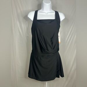 Beyond Control Black Swim Dress Square Neck Tummy Control UPF 50 XXL NWT